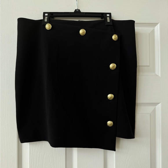 Express Black Wrap Skirt with Gold Buttons - Picture 1 of 6